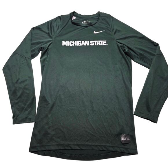 Nike Elite Michigan State Spartans Green Men's Dri Fit Long Sleeve T Shirt Small - Picture 1 of 6